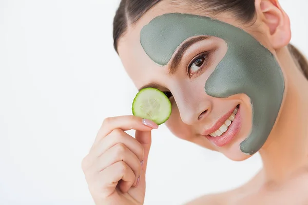 Female Face Perfect Skin Gray Spa Mask — Stock Photo, Image