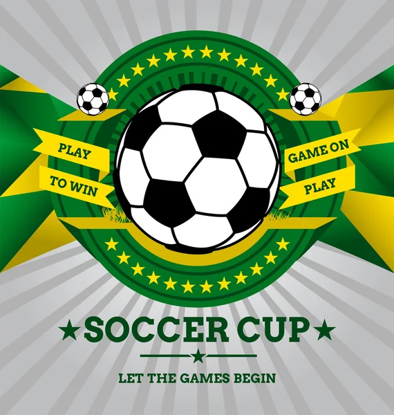 Vektor fotboll emblem med geometrisk bakgrund i Brasilien flagga co — Stock vektor