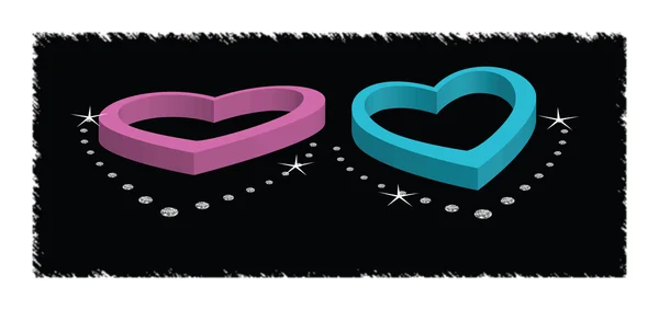 Two hearts with diamonds — Stock Vector