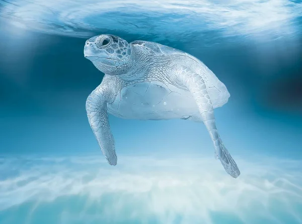 霍克斯比尔海龟在热带泻湖里游泳 — 图库照片