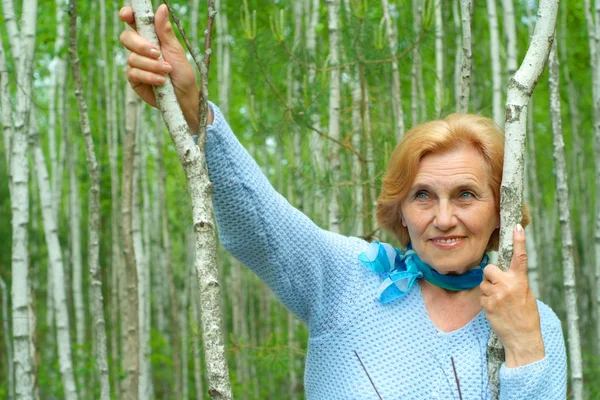 Hermosa anciana está disfrutando del aire fresco — Foto de Stock