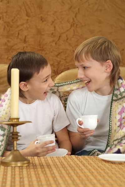 Due bellissimi fratelli caucasici seduti — Foto Stock