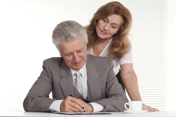 Happy elderly man with a lady — Stock Photo, Image