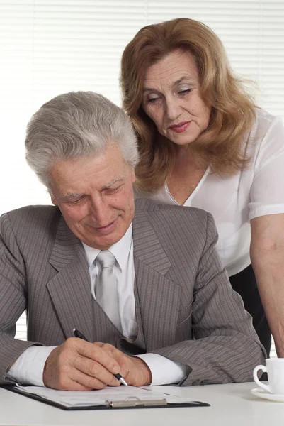 Happy elderly man with a lady — Stock Photo, Image