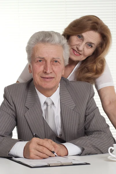 Happy elderly man with a lady — Stock Photo, Image