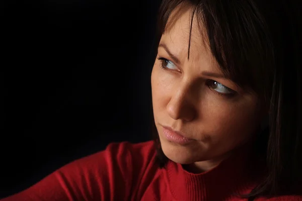 Happy sad Caucasian female sitting — Stock Photo, Image