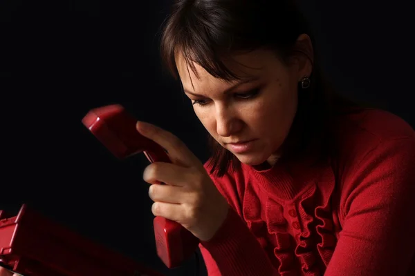 Mulher perturbada depois de falar — Fotografia de Stock