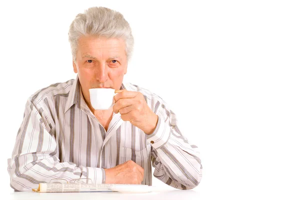 Drinking a tea eldery senior — Stock Photo, Image