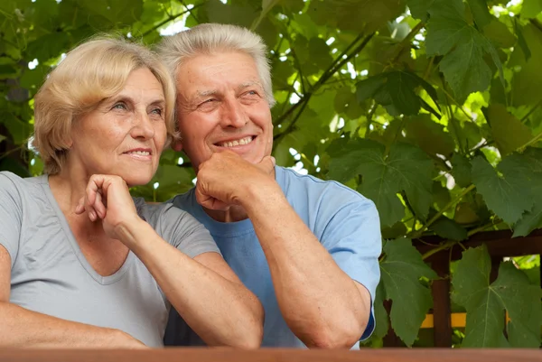 Schoone familie op de veranda — Stockfoto