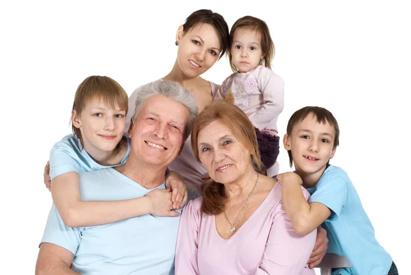 Familia blanca feliz de seis — Foto de Stock