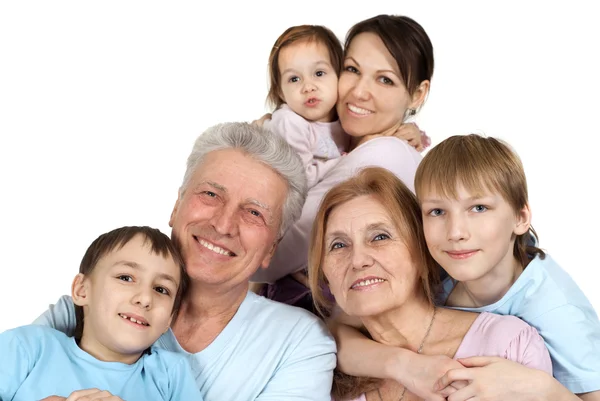 Família caucasiana feliz de seis — Fotografia de Stock