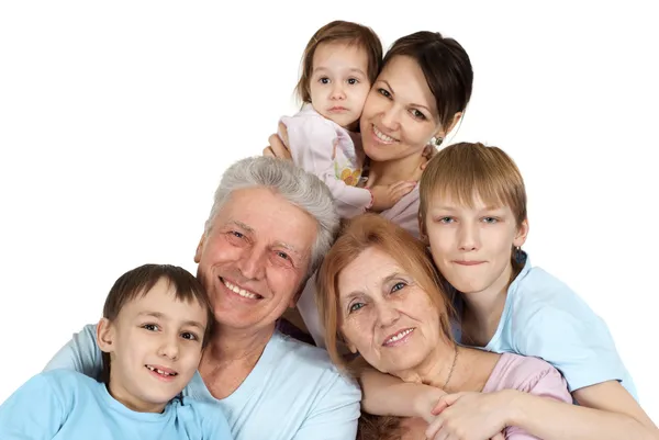 Familia blanca feliz de seis —  Fotos de Stock