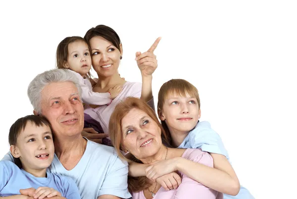 Família caucasiana feliz de seis — Fotografia de Stock