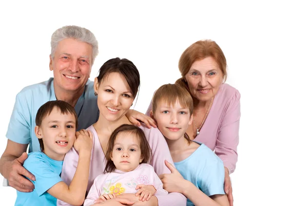 Família caucasiana feliz de seis — Fotografia de Stock