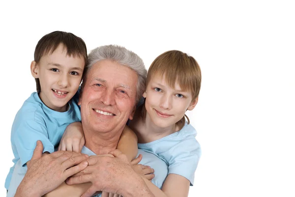 Bellissimo nonno caucasico con i suoi nipoti — Foto Stock