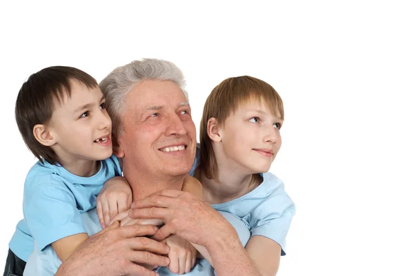 Beautiful grandfather with his grandchildren — Stock Photo, Image