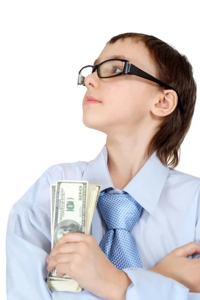 Parayı elinde tutan genç beyaz iyi iş adamı — Stok fotoğraf