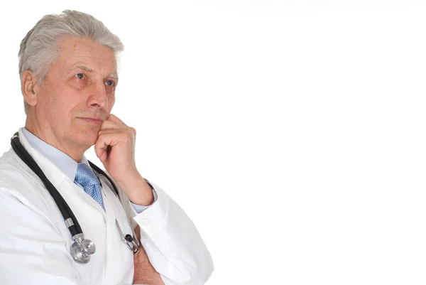 Překrásný starší doktor v bílém plášti — Stock fotografie