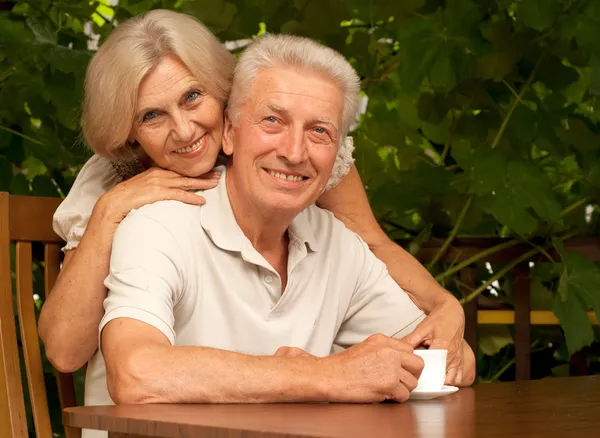 Gelukkig bejaarde echtpaar over de aard — Stockfoto