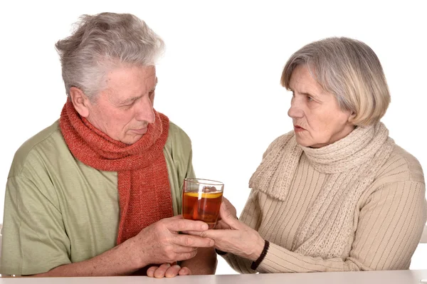 Elderly couple ill with influenza — Stock Photo, Image