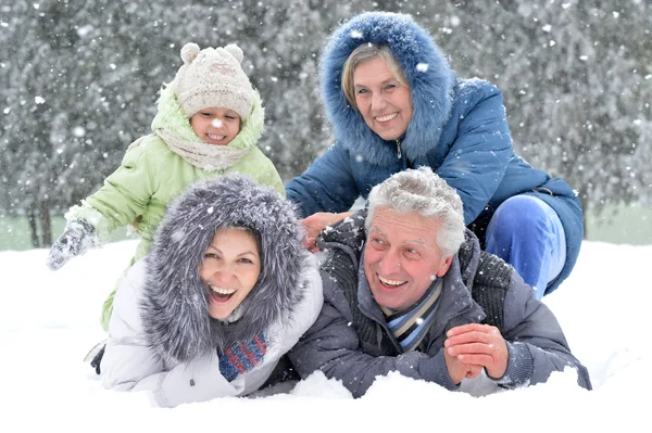 Šťastná rodina v zimě venku — Stock fotografie