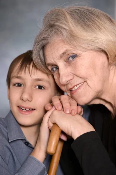 Happy boy and his grandmother — Stock Photo, Image