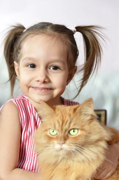 Petite fille avec un chat — Photo