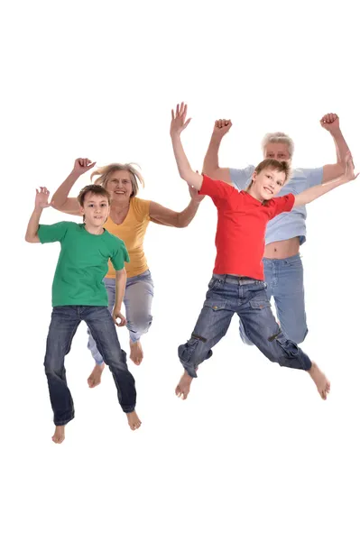 Jongens en grootouders springen — Stockfoto