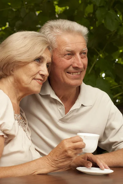 Nice elderly couple sitting on the veranda — Stock Photo, Image