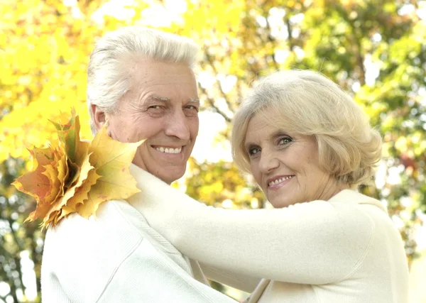 Pareja mayor caminando en el parque — Foto de Stock