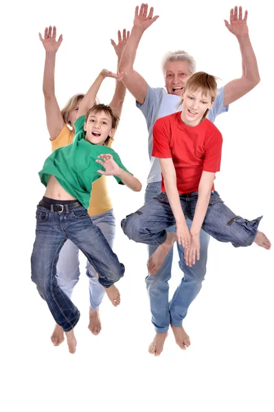 男孩和祖父母跳跃 — 图库照片