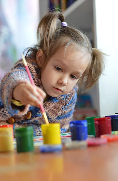 Nice child drawing in the room — Stock Photo, Image