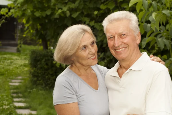 Gelukkig bejaarde echtpaar in het park — Stockfoto