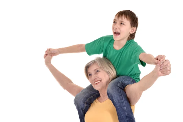 Jongen en zijn grootmoeder — Stockfoto