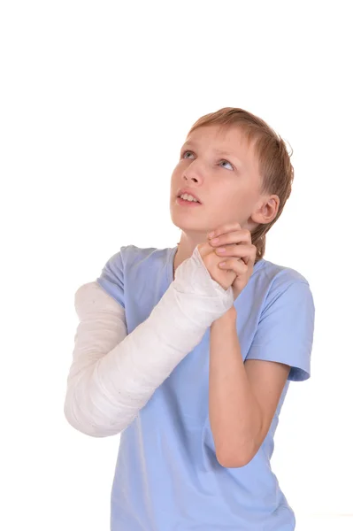 Boy with a broken arm — Stock Photo, Image