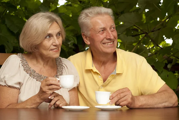 Charmig äldre paret sitter på verandan — Stockfoto