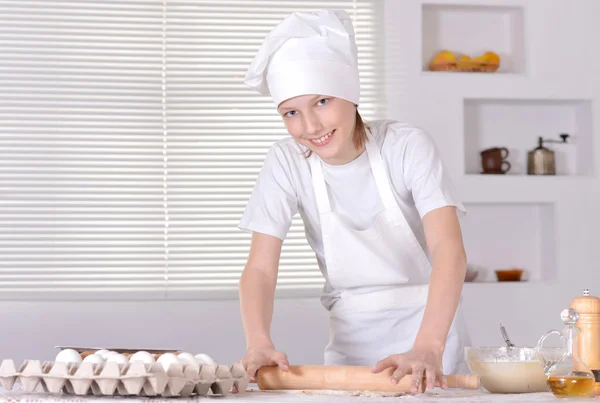 Boy knead the dough — Stock Photo, Image