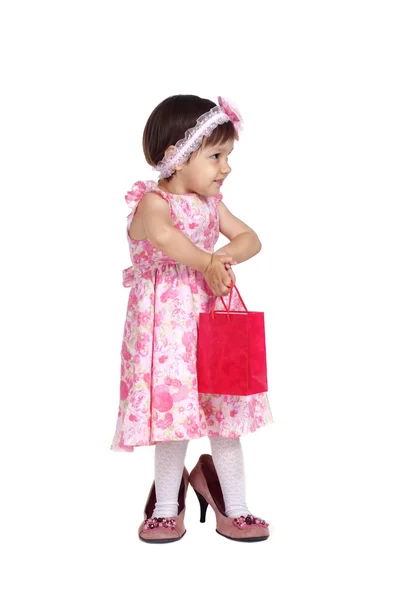 穿着粉红裙子的小女孩 — 图库照片