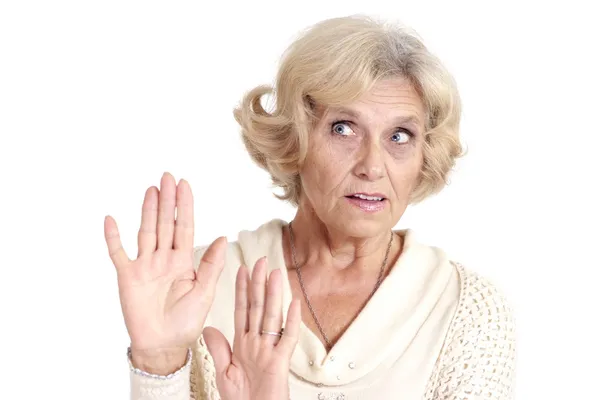 Woman with her hands signaling to stop — Stock Photo, Image