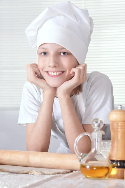 Boy knead the dough — Stock Photo, Image