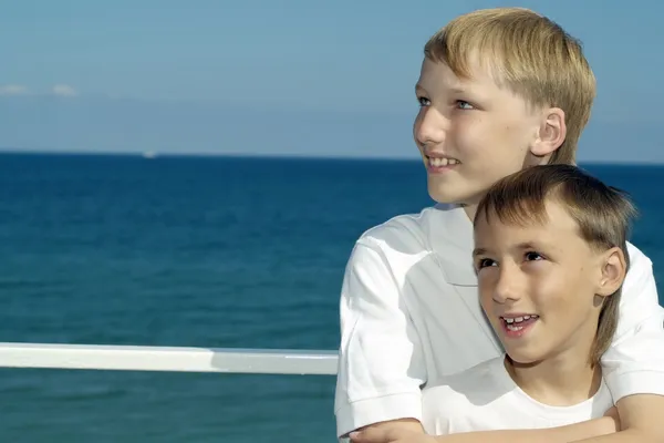 Two boys in white shirts — Stock Photo, Image