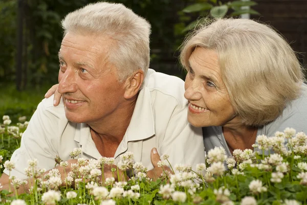 Pensando en una pareja de ancianos en medio del césped —  Fotos de Stock