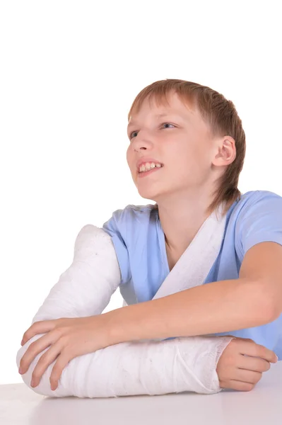 Boy with a broken arm — Stock Photo, Image