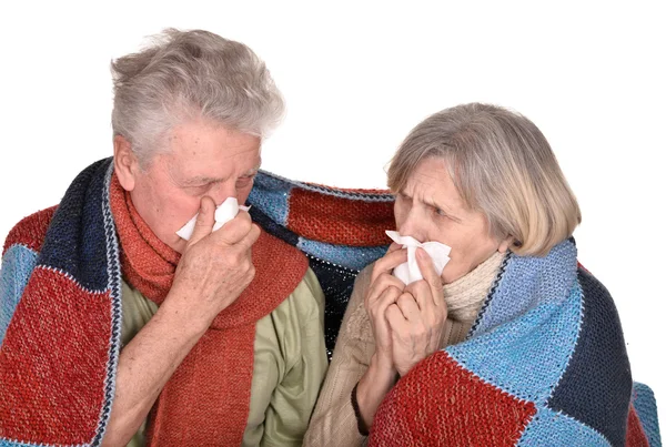 Bejaarde echtpaar ziek met influenza — Stockfoto