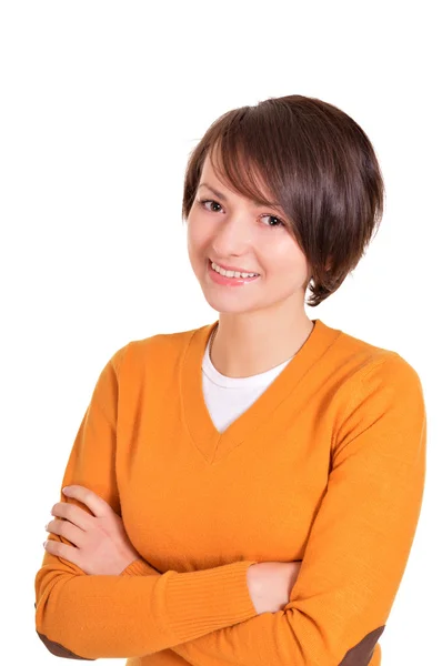 Beautiful girl posing in orange — Stock Photo, Image