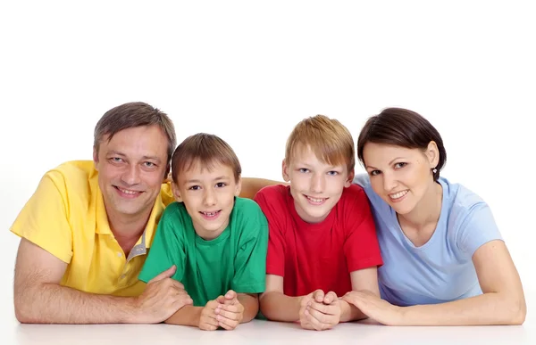 Smart family in bright T-shirts Stock Image