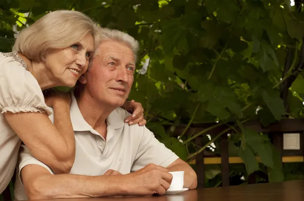 Verandada oturan iyi yaşlı çift — Stok fotoğraf