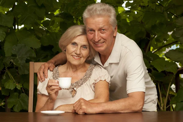 Gorgeous older couple sitting on the veranda — Stock Photo, Image
