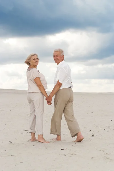 Attractive elderly couple enjoy the sea breeze — Stock Photo, Image