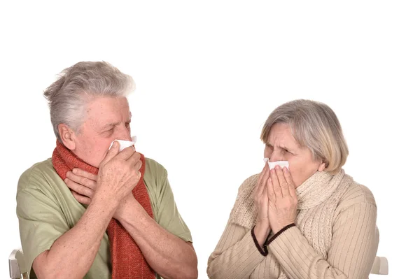 Ηλικιωμένο ζευγάρι άρρωστος με τη γρίπη — Φωτογραφία Αρχείου